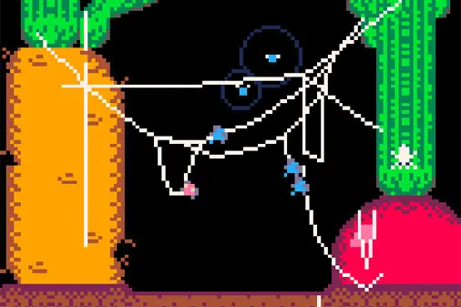 蜘蛛の糸を操るレトロゲーム【8 Legs to Love（愛すべき8本足）】のゲーム画像