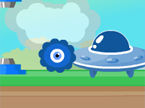 青い生物を宇宙船に導くアクションパズル：Aliens Hurry Home Game