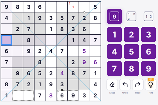 特殊ルールを追加できる数独パズル【数独オンライン（Sudoku Online）】のゲーム画像