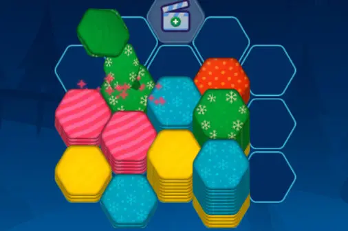 隣接タイルを重ねて消す脳トレパズル【クリスマスヘキサソート】のゲーム画像